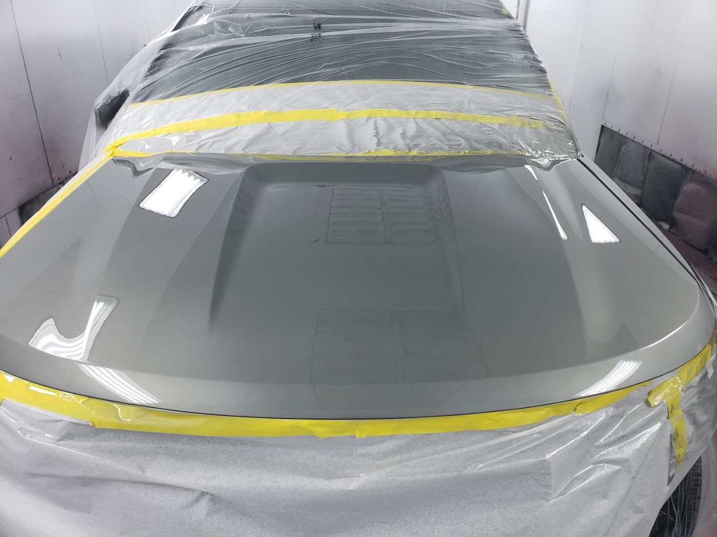 Hood prepped in the paint booth